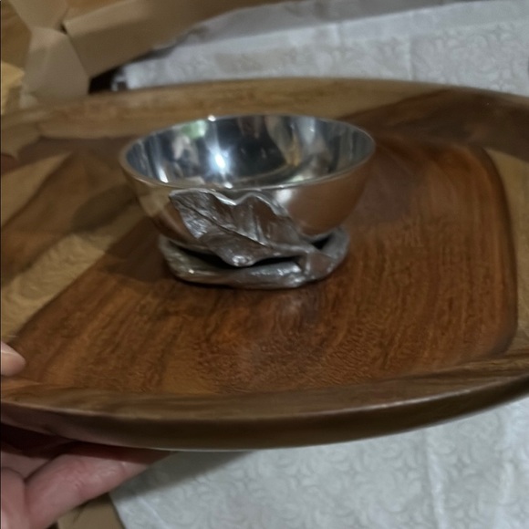 Pier one Wooden Serving Bowl with Silver Accent